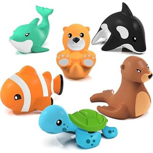 Tub Works® Marine™ Mold Free Bath Toys, 6 Pack | Sealed, No Hole Bath Toys Design Keeps Moisture Out | Soft, Squeezable & Float on Water | Easy-Grip Baby & Toddler Bath Toys | Great Baby Pool Toys