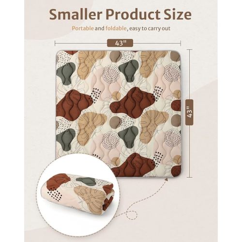 Blissful Diary Portable Baby Play Mat, Thicken Cushioned Baby Mat for Floor, Foldable Baby Crawling Mat for Indoor Outdoor, Non-Slip & Washable Kids Play Mat for Tummy Time Activity, Boho 43" X 43"