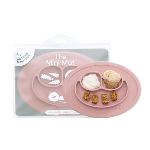 ezpz Mini Mat for 12 Months+ (Blush) - 100% Silicone Placemat + Plate with Suction for Infants + Toddlers - Supports Baby-Led Weaning - for Highchair, Dining Table and Travel