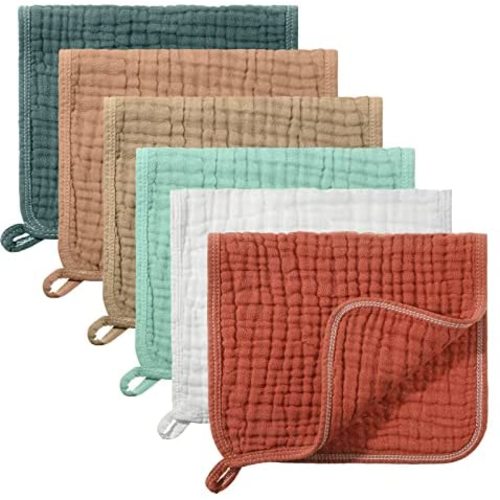 6 Pieces Large 20 x 10 Inch Muslin Burp Cloths Multi-Colors Muslin Washcloths Baby Burping Cloth Diapers 6 Absorbent Layers Muslin Face Towels for Baby (Cute Color Series)