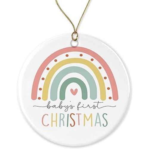 Baby's First Christmas Ornament - Baby Keepsake - Rainbow Christmas Ornament - Boho Rainbow Christmas Ornament - Baby Girl Ornament Printed on Both Sides