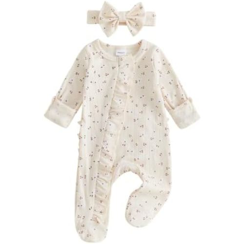Ayalinggo Newborn Baby Girl Fall Winter Outfits Clothes Knit Jumpsuit Ruffle Romper Newborn Coming Home Outfit for Baby Girl