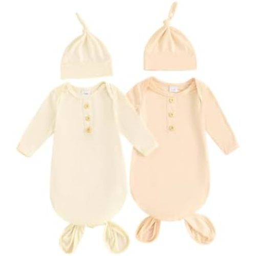 Newborn Knotted Gown 2 Pack Plain Sleeper for Baby Boy Girl Coming Home Outfit
