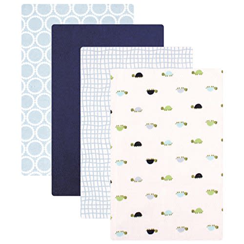 Luvable Friends Unisex Baby Cotton Flannel Receiving Blankets, Turtle 4-Pack, One Size