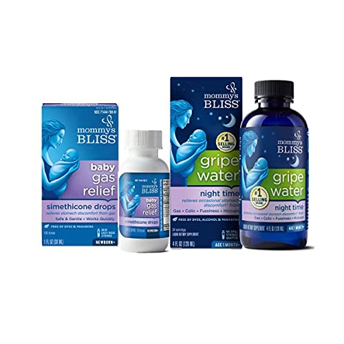 Mommy's Bliss Fast-Acting Baby Gas Relief Drops 100 Servings (Pack of 1) with Gripe Water Night Time 24 Servings (Pack of 1) for Day/Night Gas Relief