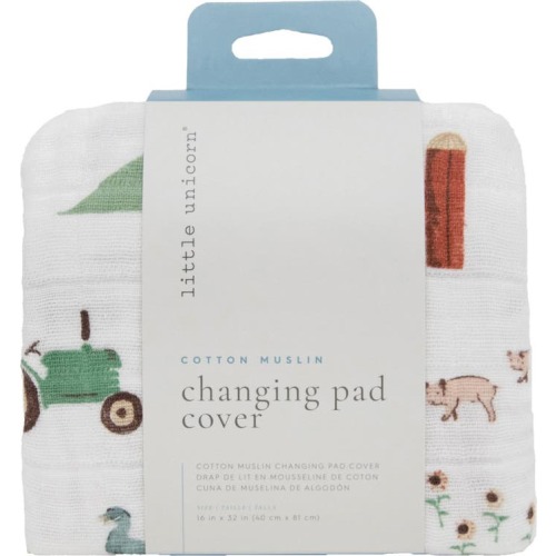 little unicorn Cotton Muslin Changing Pad Cover, Farmyard