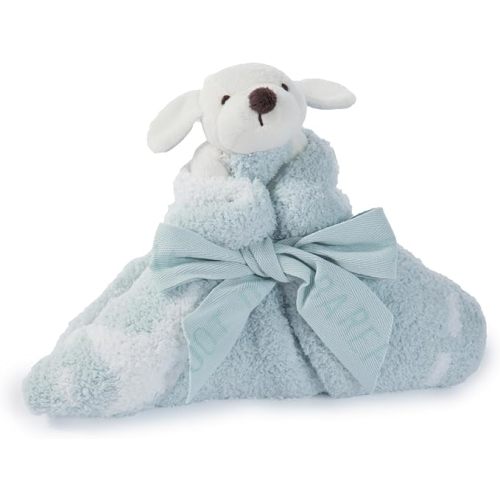 Barefoot Dreams CozyChic Dream Mini Blanket with Buddie Puppy Plush Toy, Toddler Ultra Soft Cozy Blanket, Lightweight Comfort Companion, Gifts for Girls & Boys, Machine Washable, 16" x 16", Aqua/White