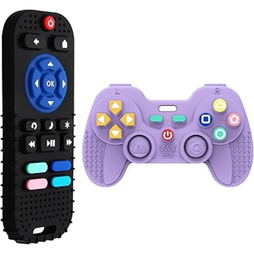 Hooku 2 Pack Remote Teether for Baby, Silicone Teethers for Babies 6-12 Months, Baby Teething Toys for Babies 0-6 Months, Remote Control Toy, Infant Gifts for Boys Girls