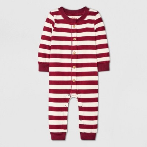 Baby Snap Front Striped Jersey Romper - Cat & Jack™ Burgundy 0-3m