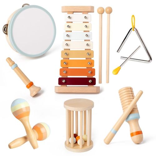 Baby Musical Instruments, 7 Pcs Set Montessori Musical Toys, Musical Instruments for Toddlers 3+, Neutral Colors Wooden Percussion Instruments Set, Suitable for Education for 3+ Children