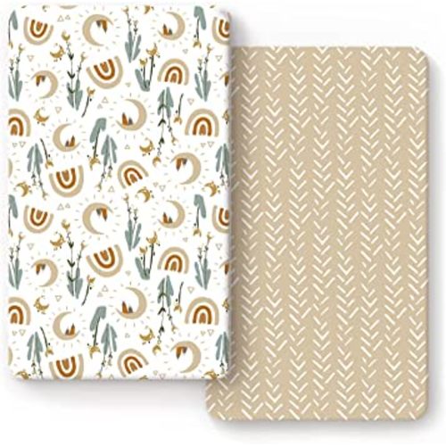 GRSSDER Stretchy Ultra Soft Jersey Knit Fitted Crib Sheets Set 2 Pack,Fits All Standard Crib Mattress Pads Safe and Snug, Rainbow Creative Painting Pattern