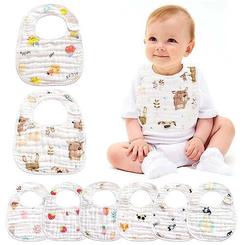 GothicBride Muslin Baby Bibs【8 Pack/6 Pack】 Ultra Soft Absorbent, 100% Cotton Baby Bandana Drool Bibs Adjustable Snaps