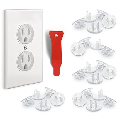 BABY PROOF ME 24 Pack Outlet Covers & Removal Tool Baby Proofing, Provide Shock Prevention and Easy Installation, Safe and Secure Plastic Plug Covers for Power Sockets (24 Outlet Covers)