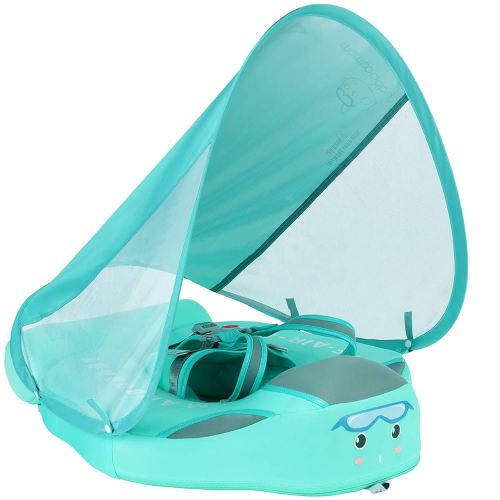 Mambobaby Float Add Tail No Flip Over Non-Inflatable Baby Swim Float Pearl Foam Solid Water Floats Smart Swim Trainer Infant Pool Float Swim Ring with Sun Canopy