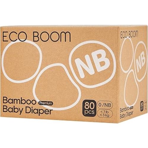 ECO BOOM Diapers, Viscose from Bamboo Diapers, Natural Soft Disposable Nappies for Infant, Size 0 Suitable for up to 7 lbs (Newborn - 80 Count)
