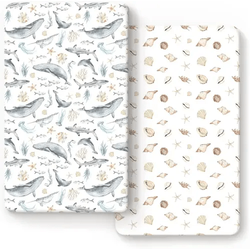 GRSSDER Jersey Knit Crib Sheets Set 2 Pack Fit All Standard Crib Mattresses Beautiful Marine Organism