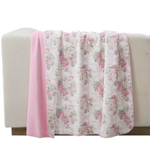Paris Hilton Luxe Plush Oversized Reversible Coquette Floral Pink Throw