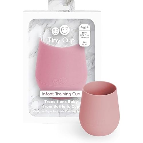 ezpz Tiny Cup (Blush) - 100% Silicone Training Cup for Infants - 4 months + - Designed by a Pediatric Feeding Specialist - Baby-led Weaning Essentials & Baby Gifts