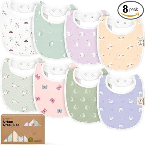KeaBabies 8-Pack Organic Baby Bibs for Drooling and Teething (Lunaris)