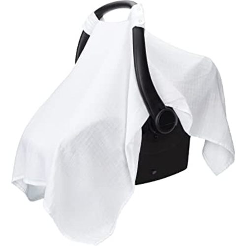 Muslin Cotton Baby Car Seat Cover, Universal Fit Carseat Canopy Covers for Babies, Girls and Boys by Comfy Cubs (White)