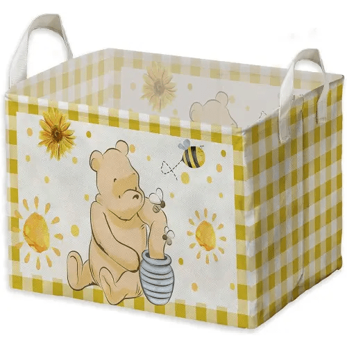 Winnie Nursery Decor, the Pooh Baby Stuff, Winnie Storage Nursery Basket, Large squarecanvas Laundry Hamper With A Waterproof PECoating, Foldable, Toys Bin, Baby Nursery HamperDecor, Yellow