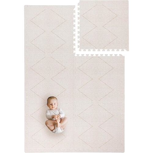 Toddlekind Playmat - Premium Foam Playmat, 4 x 6 feet, 6 Tile Extra Thick Foam Floor Puzzle Mat for Babies/Toddlers Stylish, Non-Toxic, Odorless. Perfect for Tummy Time & Play. 0m+ (Off White)