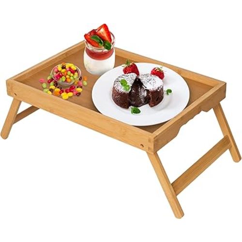 Artmeer Bed Tray Table with Folding Legs,Bamboo Breakfast in Bed for TV Table, Laptop Computer Tray,Eating,Snack Tray(Bamboo)
