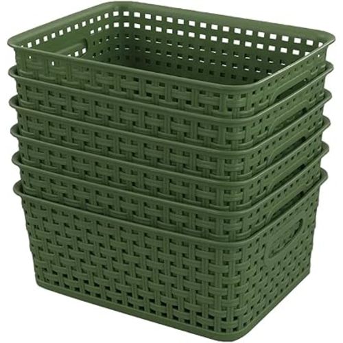 Sandmovie Plastic Weave Storage Baskets for Kitchen Bathroom, Green, 6 Packs