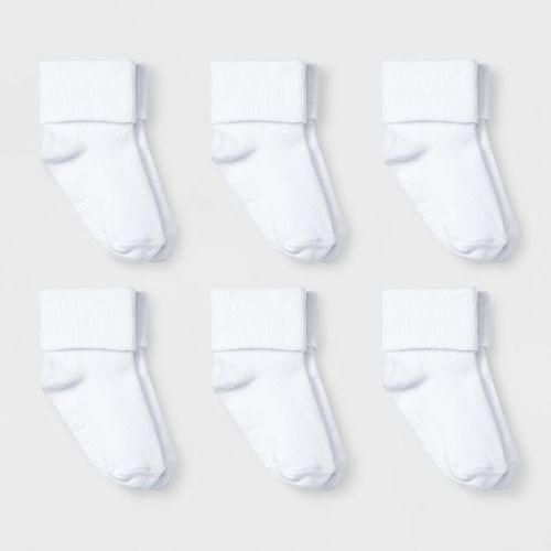 Baby 6pk Turn Cuff Socks - Cat & Jack™ White 6-12m