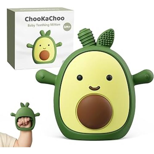 Baby Teething Toy Silicone Avocado Teething Mitten for Babies Over 3 Months Anti Dropping Wrist Hand Teethers Baby Chew Toys for Sucking Needs, BPA Free