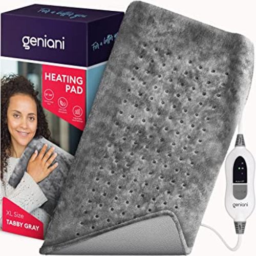 GENIANI XL Heating Pad for Back Pain & Cramps Relief, FSA HSA Eligible, Auto Shut Off, Machine Washable, Heat Pad, Holiday Gifts for All, Gifts for Women, Gifts for Men, Heat Patch, Tabby Gray