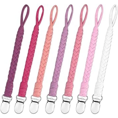 7 Pcs Pacifier Clip, Pacifier Clips for Boys & Baby Girls Pacifier Holder Clip Binky Clips Braided 100% Handmade Fits All Pacifiers(Pink, 7 Pack)