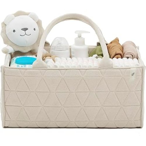 Baby Diaper Caddy Organizer Soft Nursery Storage Basket for Changing Station Girl and Boy - Baby Registry Must Haves Newborn Essentials - Gift for Baby Shower Car Caddy Organizer (Cream)