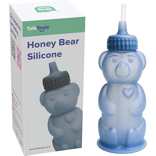 TalkTools Honey Bear Silicone Straw Cup, Dishwasher Safe Baby Drinking Bottle, Premium Food-Grade Material, Honeybear Sippy Cup for Ages 4+ Months, Kids and Toddlers (Single 8oz) (Ocean)