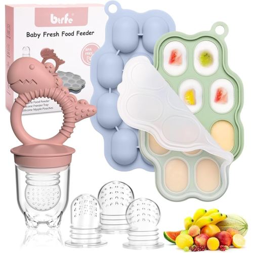 Baby Breastmilk Popsicle Molds & Fruit Feeder Pacifier, Silicone Baby Food Freezer Tray Storage Containers for Infant Teething Self Feeding