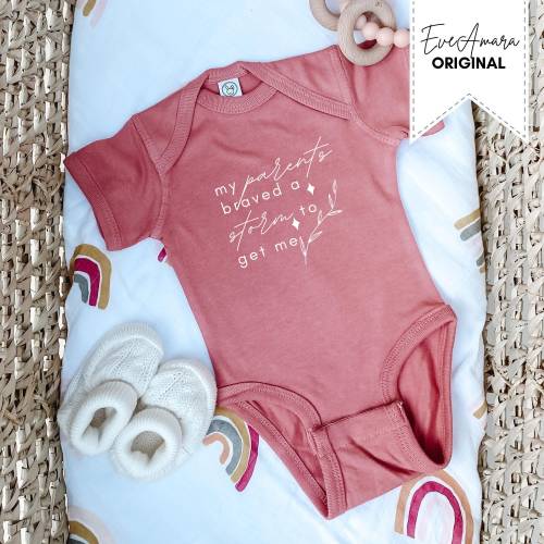 My Parents Mom Braved a Storm®, Rainbow Baby Girl Gift, Baby after miscarriage, ivf baby, newborn gift, rainbow pregnancy announcement