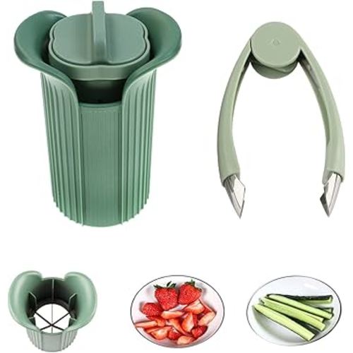 Cucumber Slicer, Strawberry Huller Stem Remover and Strawberry Slicer Set, Grape Cutter and Cherry Tomato Slicer for Kids,Fruit and Vegetable Slicer Suitable for Salad and Cake Decoration