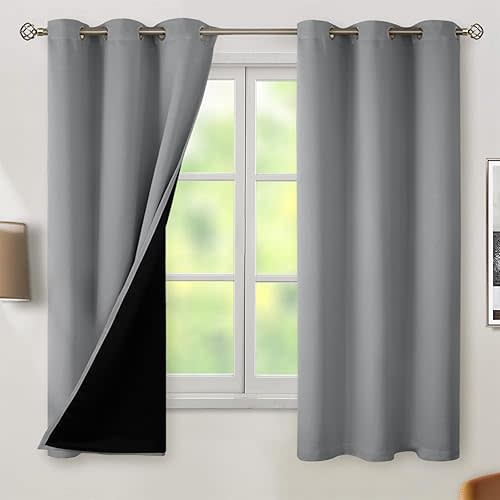 BGment Thermal Insulated 100% Blackout Curtains 63 Inch Length 2 Panels, Total Light Blocking Curtains for Bedroom, Grommet Window Drapes with Thick Black Liner, 42 Inch Wide Each Panel, Dove Grey