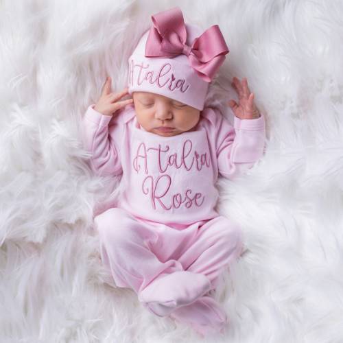 Baby Girl Coming Home Outfit Baby Girl Clothes Personalized Baby Girl Gift Personalized Baby Girl Outfit Newborn Girl Clothes Newborn Hat