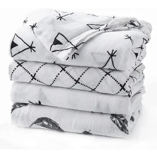 upsimples Baby Swaddle Blanket Unisex Swaddle Wrap Soft Silky Muslin Swaddle Blankets Neutral Receiving Blanket for Boys and Girls, Large 47 x 47 inches, Set of 4-Arrow/Feather/Tent/Crisscross