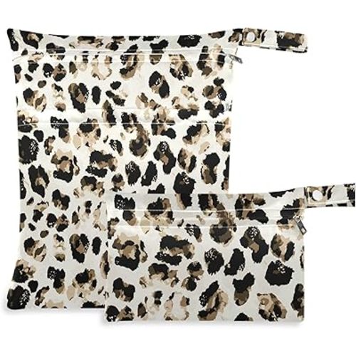visesunny Leopard Cheetah Skin Tie Dye Pattern 2Pcs Wet Bag with Zippered Pockets Washable Reusable Roomy for Travel,Beach,Pool,Daycare,Stroller,Diapers,Dirty Gym Clothes, Wet Swimsuits, Toiletries