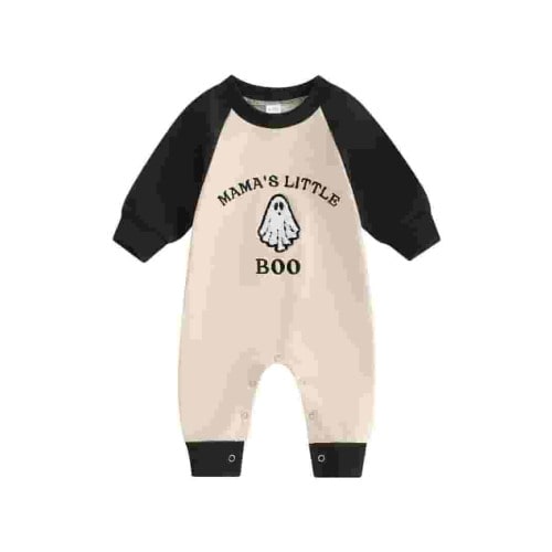 Suealasg Newborn Infant Boy Romper Outfits Long Sleeve Crew Neck Letter Ghost Print Jumpsuit Baby Boys Halloween Clothes