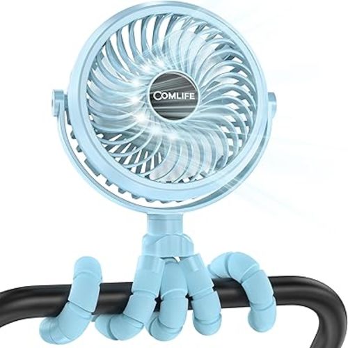 COMLIFE Baby Stroller Fan With Light, 2600mAh Battery Operated, Max 10Hrs Cooling, 3 Speeds, 360° Rotate USB Desk Fan, Flexible Tripod Clip On Fan for Stroller Car Seat Crib Treadmill Golf Cart