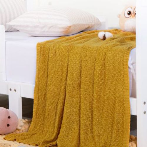 Bamboo Cable Knit Toddler Blanket, Soft And Breathable Touch Baby Blanket, 30x40 Inches, Yellow - Ntbay