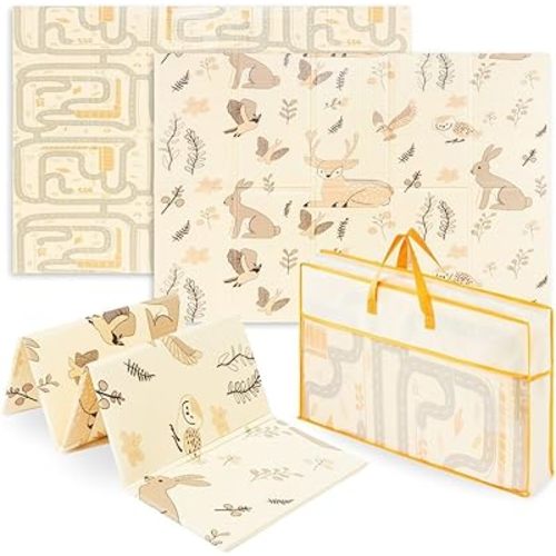 Baby Floor Play Mat Foldable 70.9" x 47.2" x 0.4", Non-Slip Waterproof Foam Play Mat for Kids, Toddlers and Babies, Reversible Design - Forest and City Streets Theme, Easy Storage and Travel