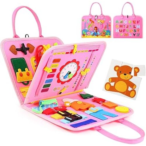 Hooku Busy Board for 1 Year Old, Montessori Sensory Toys for Toddlers 1-3, Fine Motor Learning Activities, Toddler Travel Toys, Birthday Gifts for Baby Boy or Girl
