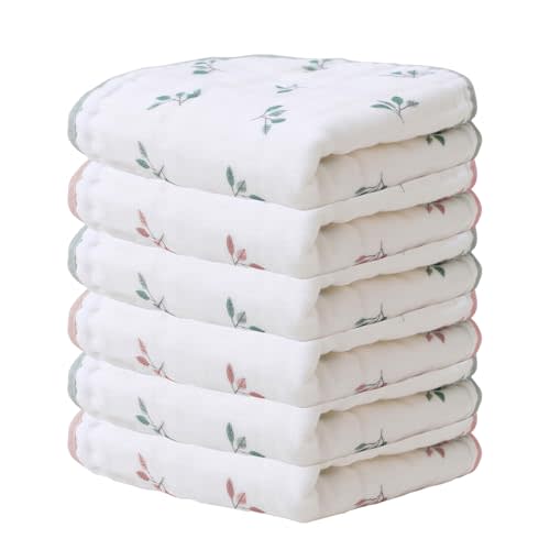 MerCucu Muslin Burp Cloths, Pack of 6, 100% Cotton 6-Layer Extra Large 20''x10'' & Super Soft Absorbent Washcloths for Newborn Babies & Burping Clothes for Both Baby Boy & Girl