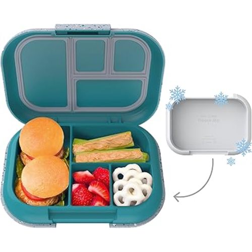 Bentgo Kids Chill Leak-Proof Lunch Box - Included Reusable Ice Pack Keeps Food Cold; 4-Compt. Bento Box; Microwave/Dishwasher Safe; 2 Year Manufacturer's Warranty (Confetti Edition - Truly Teal)