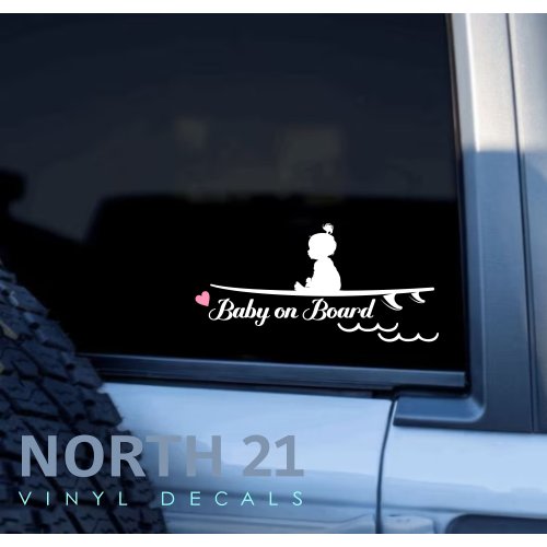 Baby on Board Car Decal, Baby Girl on Board Sticker, Surfing Car Decal, Baby Surf Decal, Car Decal, Car Sticker, Surfing Sticker, Vinyl