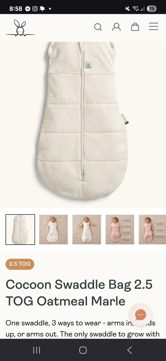Cocoon Swaddle Bag 2.5 TOG Oatmeal Marle (Warm Pouch) – ergoPouch AU